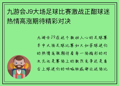 九游会J9大场足球比赛激战正酣球迷热情高涨期待精彩对决